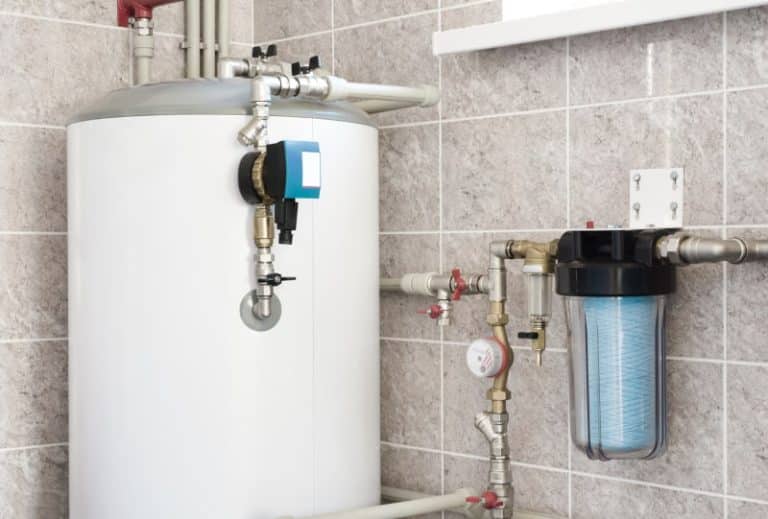 water heater with pump ball valves and filters